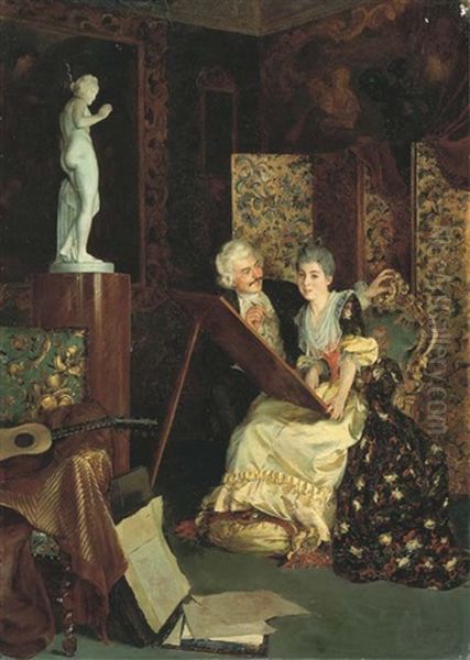 La Lecon De Dessin, D'apres L'antique Oil Painting by Klawdi Petrovitch Stepanov