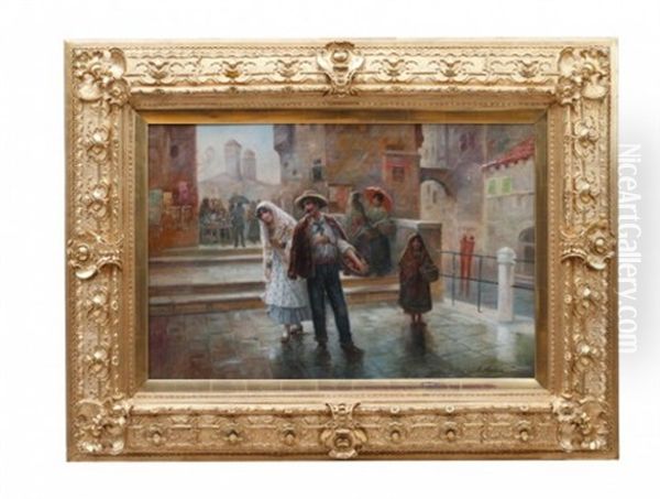 Venetiansk Marknadsscen Oil Painting by August Stephan