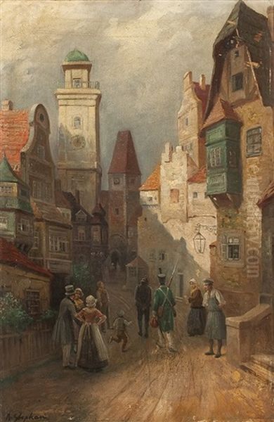 Wiener Strasenszene Oil Painting by August Stephan