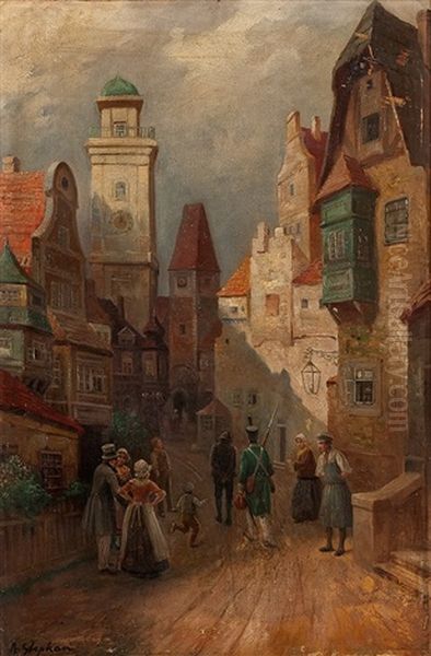 Wiener Strasenszene Oil Painting by August Stephan