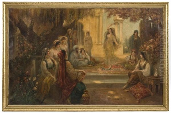 Orientalist Scene Of A Harem Oil Painting by August Stephan