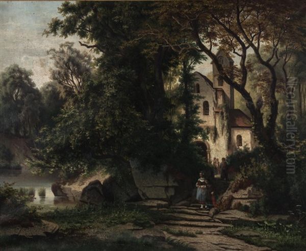 Paysage Avec Scene De Sortie De Messe Oil Painting by Leopold Stephan