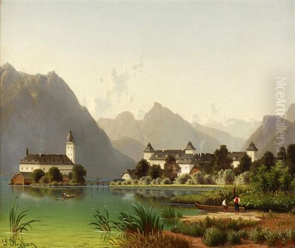 Landscape With Lake Oil Painting by Leopold Stephan