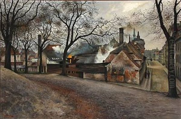 Street Scene In Christianshavn, Copenhagen Oil Painting by Axel Stephansen