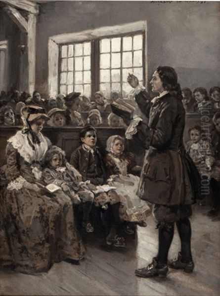 John Wesley Teaching His Sunday School Oil Painting by Alice Barber Stephens