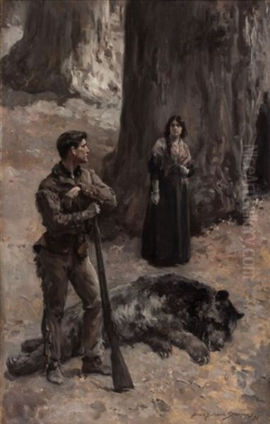 The Bear Hunter Oil Painting by Alice Barber Stephens