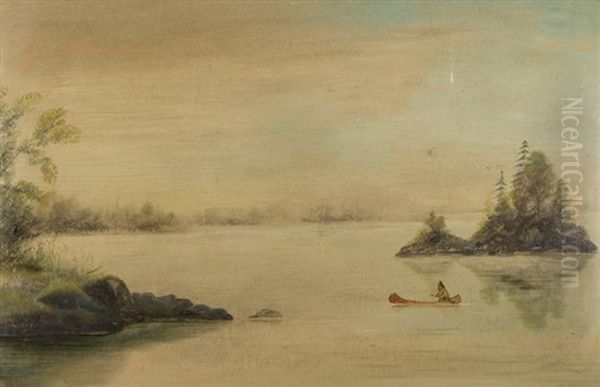 Canoeing On A Lake Oil Painting by Lionel Macdonald Stephenson