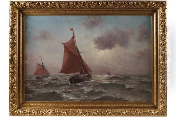 Ships In Choppy Waters Oil Painting by Romain Steppe