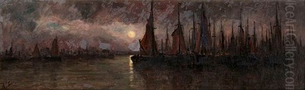 Un ... De Bateaux Pecheurs/a Ostende Oil Painting by Romain Steppe