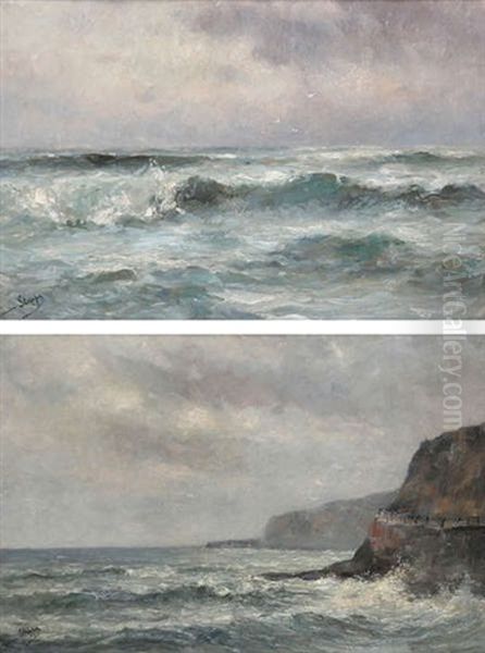 Seaview; Rocky Coastal View (2 Works) Oil Painting by Romain Steppe