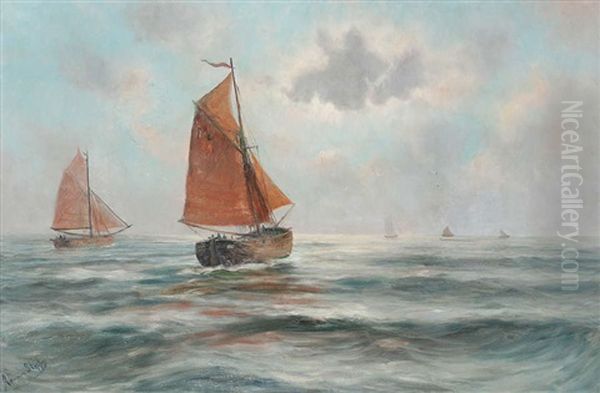 Zeilschepen Op Volle Zee Oil Painting by Romain Steppe