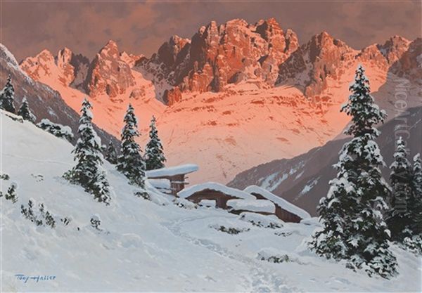 The Dolomites At Sunset Oil Painting by Hans Sterbik