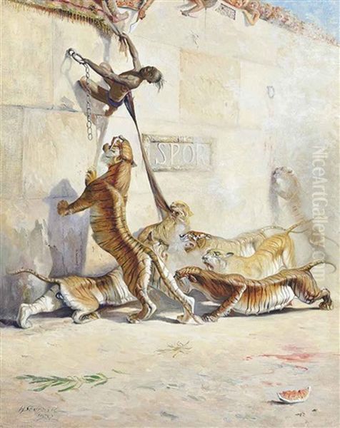 Escaping From Wild Beasts Oil Painting by Hans Sterbik