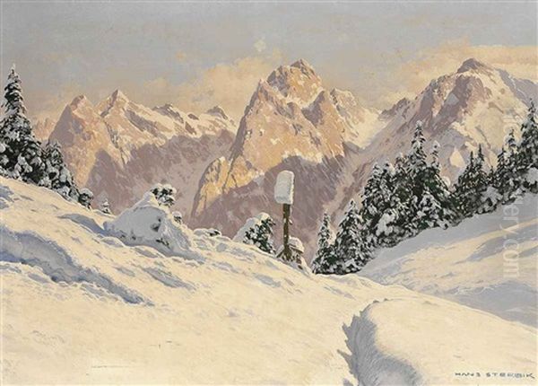 Winterliche Landschaft Im Hochgebirge An Einem Sonnigen Tag Oil Painting by Hans Sterbik