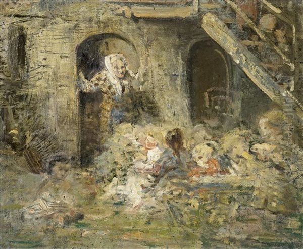 Kleinkinderschule In Etaples Oil Painting by Robert Hermann Sterl