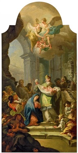 Darbringung Im Tempel, Und Reinigung Mariens (sketch For The Altar Piece Of The Pilgrimage Church In Dub An Der March) by Joseph Stern