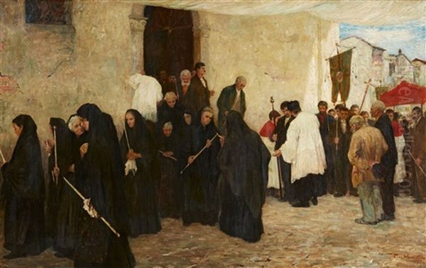 Procession In An Italian Village Oil Painting by Max Stern