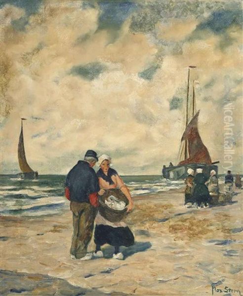 Fisherwomen On The Beach Oil Painting by Max Stern