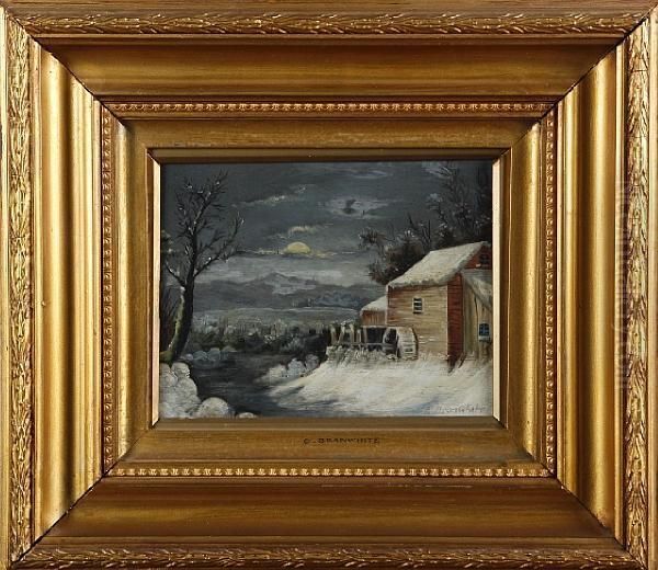 Snowy Landscape With Watermill Oil Painting by Charles Brooke Branwhite