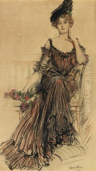 Society Lady In Gown And Hat Oil Painting by Albert Edward Sterner