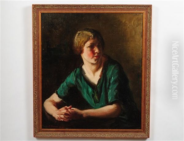 Portrait Of A Lady In Green Oil Painting by Albert Edward Sterner