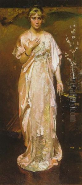 Lady In Pink Oil Painting by Albert Edward Sterner