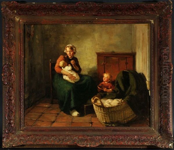 Stubenszene Mit Mutter Und Ihren Beiden Kindern Oil Painting by Jacobus Frederik Sterre De Jong