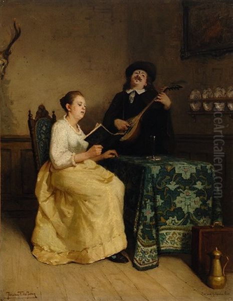 An Old Dutch Song Oil Painting by Jacobus Frederik Sterre De Jong