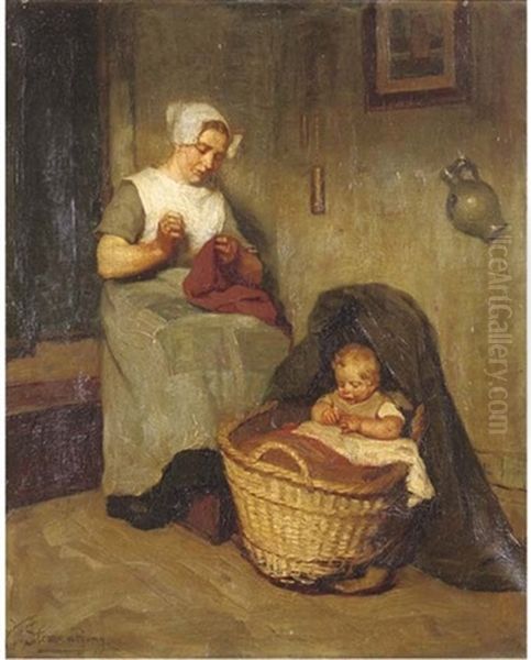 Motherly Love Oil Painting by Jacobus Frederik Sterre De Jong