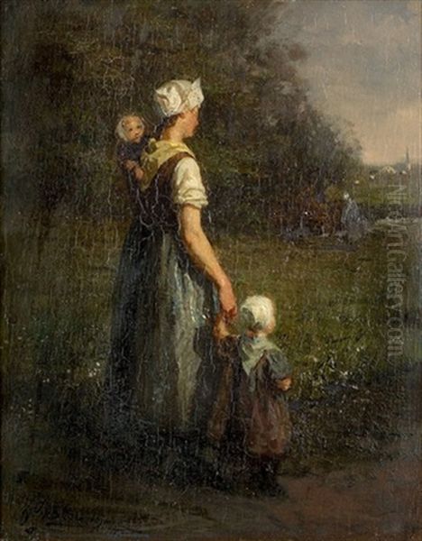 Bauerin Mit Zwei Kindern Oil Painting by Jacobus Frederik Sterre De Jong