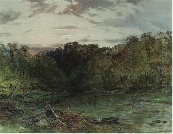 A Wooded River Landscape At Sunset Oil Painting by Charles Branwhite