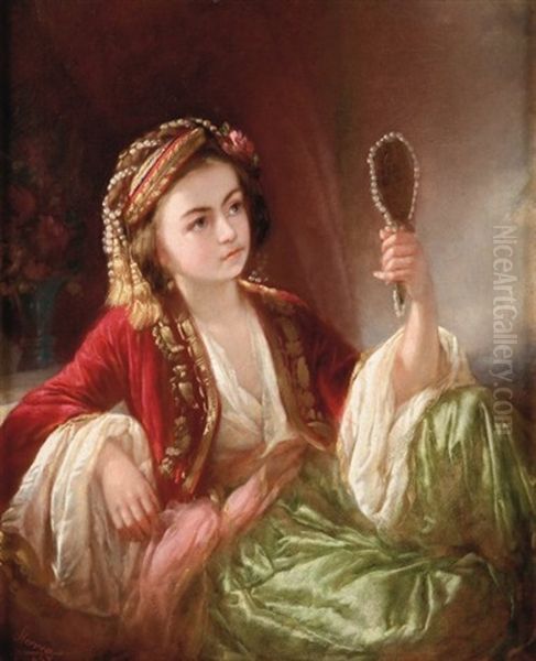 Jeune Ottomane Au Miroir Oil Painting by Franz Sterrer