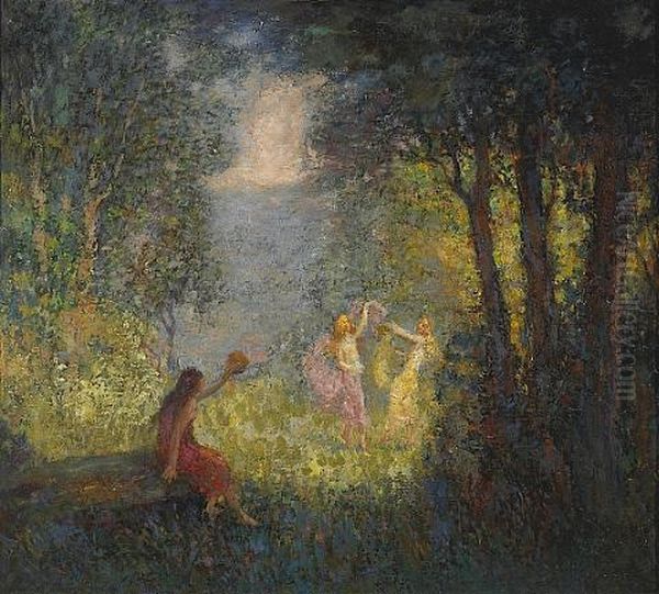 Women Dancing In A Forest Oil Painting by Charles Walter Stetson