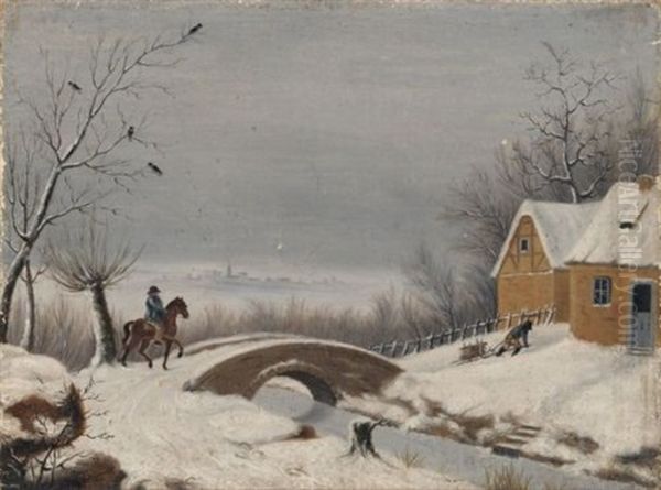 Reiter Auf Dem Weg Nach Halberstadt (?) In Winterlicher Landschaft Oil Painting by Wilhelm Steuerwald