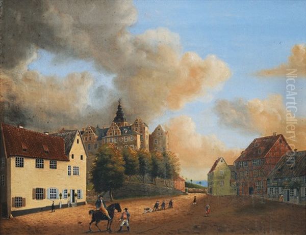 In Front Of The Quedlinburg Castle Oil Painting by Wilhelm Steuerwald