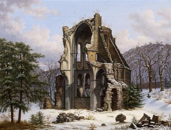 Die Klosterruine Heisterbach Im Winter Oil Painting by Wilhelm Steuerwald