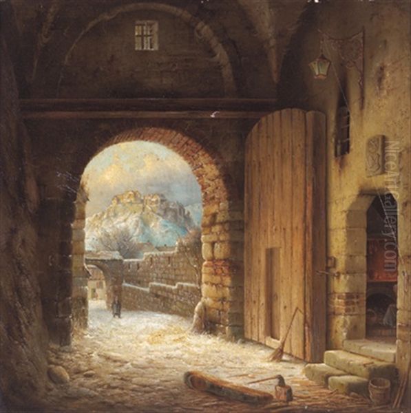 Blick Durch Das Winterliche Stadttor Oil Painting by Wilhelm Steuerwald