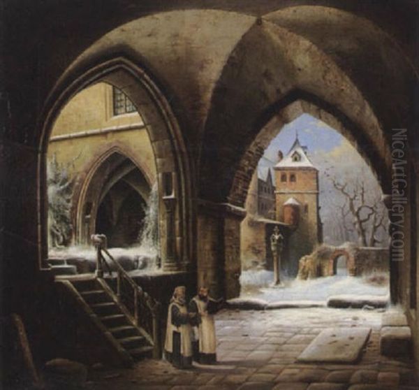 Winter Vor Dem Kreuzgang Der Stiftskirche Zu Quedlinburg Oil Painting by Wilhelm Steuerwald