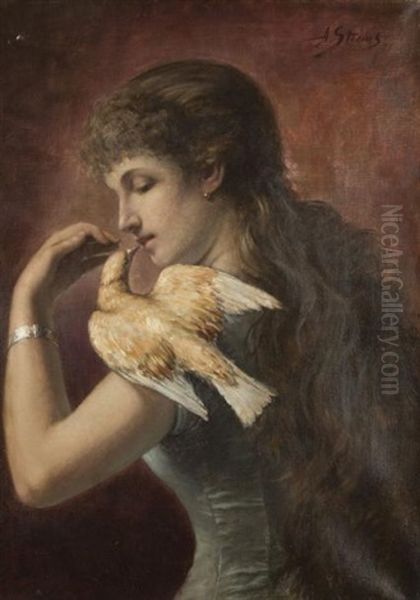 Jeune Fille A La Colombe Oil Painting by Agapit Stevens