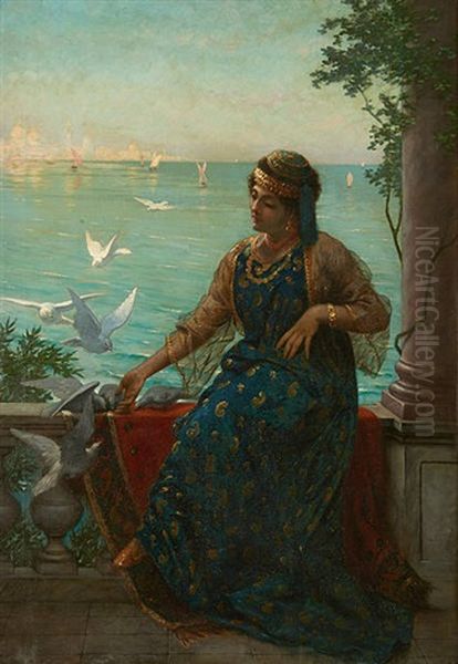 Jeune Orientale En Bord De Mer Oil Painting by Agapit Stevens