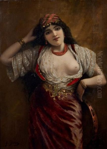 Orientale Au Collier De Corail Oriental Girl With A Coral Necklace Oil Painting by Agapit Stevens