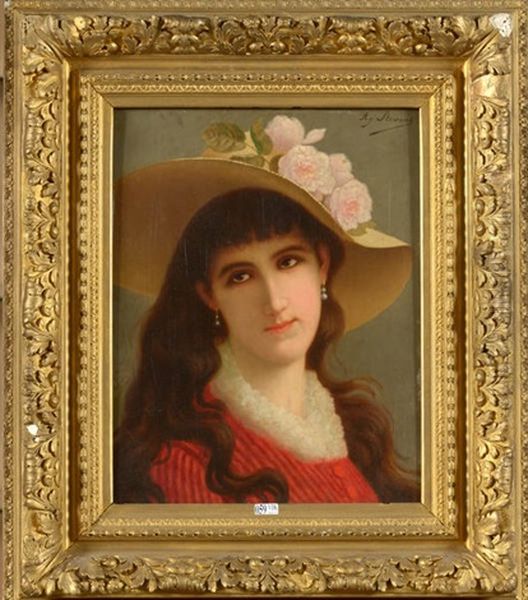 Portrait De Femme Au Chapeau Oil Painting by Agapit Stevens