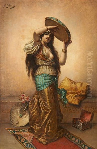 Danseuse Orientale Au Tambourin Oil Painting by Agapit Stevens