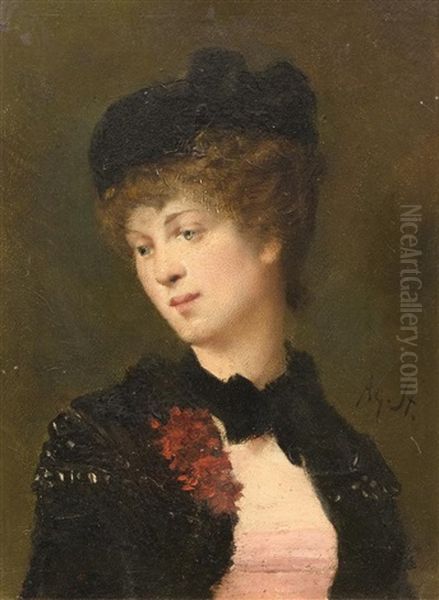 Portrat Einer Dame Mit Hut Oil Painting by Agapit Stevens