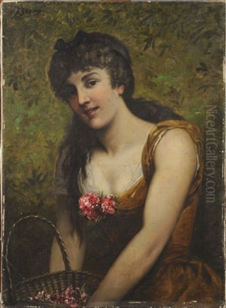 Jeune Femme Au Decollete Fleuri Oil Painting by Agapit Stevens