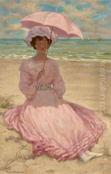 Jeune Femme A L'ombrelle Rose Oil Painting by Aime Stevens