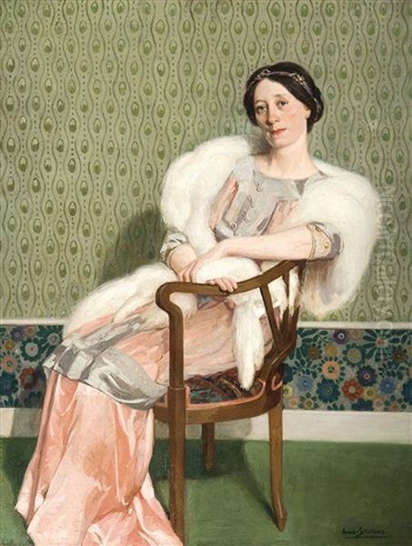 Lady In An Interior Oil Painting by Aime Stevens