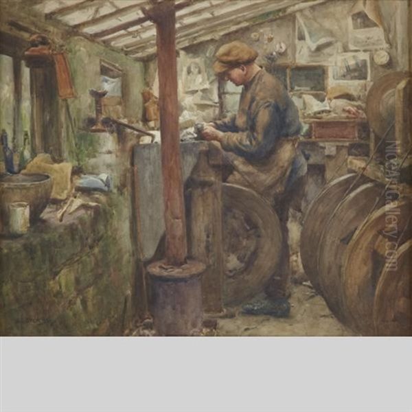 A Whitby Jet Worker Oil Painting by Albert George Stevens