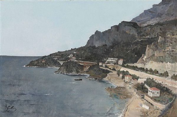 Cap D'ail, Vue Prise De Palais Du Prince De Monaco Oil Painting by Alfred Stevens