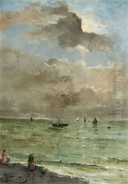 Animated Seascape Oil Painting by Alfred Stevens